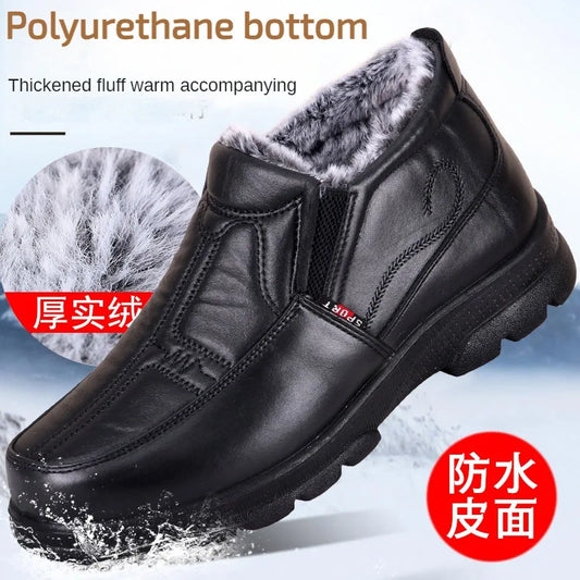 Shoes for Men 2025 Winter Fashion Non-slip Cotton Shoes Men's Thickened Leather Waterproof Casual Snow Boots Zapatillas Hombre