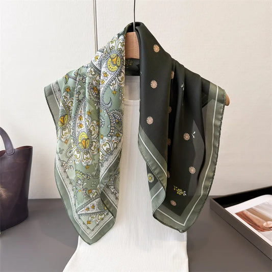 New Paisley Print Female Satin Neck Scarf Square Hair Scarves Foulard Head Band Shawls Wraps Neckerchief Bandana Women
