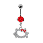 1Pc Stainless Steel Sexy Belly Button Ring For Women,Trendy Pink Cute Cat Design Navel Piercing Jewelry