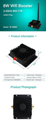 EDUP 8W WiFi Booster 2.4GHz Wifi Power Signal Amplifier Router Range Extend Wireless Remote Control Long Range Extender