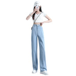 Solid-colored Thin Tencel Jeans. New Summer Collection of Simple High-waisted Loose Straight-leg Ice Silk Wide-leg Jeans Women