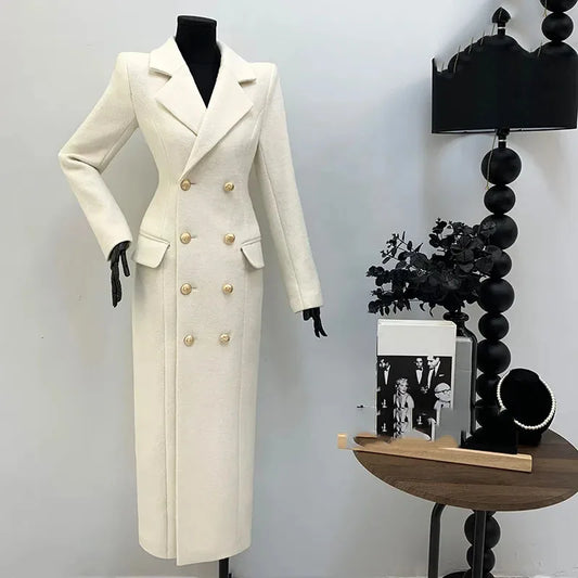 Autumn Winter Fashion High-Quality Women's Woolen Coat 2025 New Temperament Double Breasted Solid Color Women's Woolen Coat H322