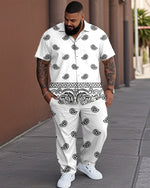 Holiday style cashew flower short-sleeved shirt and trousers plus size men's suit