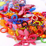 100Pcs/bag Ladies Lovely Rabbit Ear Hair Cord Wave Point Flower Print Cloth Art Hair Rope Hair Accessories