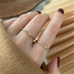 2PCS/Set Stainless Steel Rainbow Color Cubic Zircon Stone Finger Rings for Women INS Gold Color Waterproof Stars Ring Jewelry