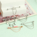 Fashion Stainless Steel Industrial Piercing Long Rod Chain Star Tragus Earrings Jewelry