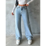 Jeans Wide Leg Pants Women 2025 Streetwear High Waist Washed Distressed Pockets Vintage Full Length Denims Basis Trousers
