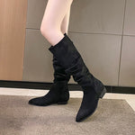 Vintage Women Knee High Boots Fashion Square Low Heel Shoes Concise Slip On Slim Long Botas De Mujer