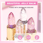 QIBEST Glitter Lipstick Lip Balm Color Change Transparent Moisturizing Crystal Jelly Pearlescent Lip Plumper Gloss Tint Cosmetic