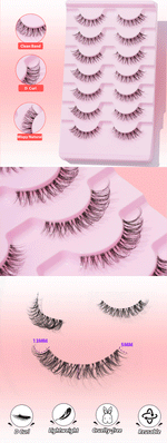 7 Pairs of Natural D Curled Transparent Stem Crossed False Eyelashes
