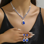 3/4PCS Luxury Crystal Necklace Earrings Bracelet Set Women Red Green Blue Water Drop Pendant Wedding Party Bride Jewelry Gifts