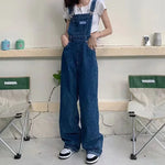 Blue Jumpsuits Jeans Women Straight Fashion Casual Wide Leg Pants Streetwear High Waist Vintage Female Harajuku Y2K Trousers