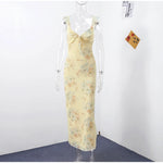 Summer Flower Printed Women's Sexy Low-cut Dress Sleeveless Backless Slim Sling Dresses 2025 Beach Vacation Lady Vestidos