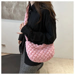 Fashion Winter Soft Pleated Plaid Shoulder Bags For Women, Casual Handbags Versatile Crossbody Bags For Daily Used