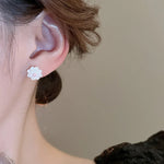 Small Fresh Resin Flower Earrings for Women Simple  Fashion Cute Camellia Stud Earrings Mini White Pink Blue Jewelry