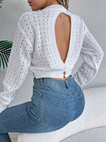 Autumn and Winter Sexy Casual Hollow Out Button Long Sleeved Pullover Backless Sweater