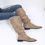 New Solid Color Comfortable Fashion Knee-high Fashion Boots Round Head Square Heels Increase Large Size Winter High Boots