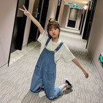 2025 summer Kids Overalls Jeans for Girls Children Denim Jumpsuit Pockets spring Teens lady miss Suspender Trousers 5 9 12 year