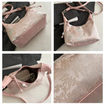 Sweet Embroidery Shoulder Bag Nylon Texture Pearl Pendant Crossbody Bag Small Bucket Handbag Women Girl