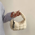 Sweet Bubble Cloud Handbag Solid Color with Pendant Pleated Dumpling Bag Zipper Korean Style Rhombus Plaid Handbag Office Worker