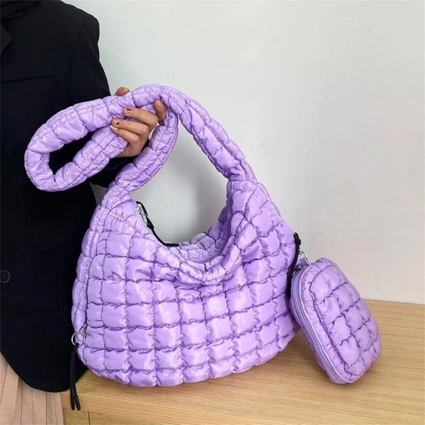 G5AE Womens Quilted Puffer Shoulder Bag Large Capacity Lightweight Handbag with Purse