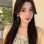 2023  New Gentle Sweet Cute Gardenia Drop Earrings French White Flower Long Pearl Tassel Earrings for Women Party Jewelry Gifts