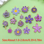 30pcs Purple Enamel Flower Charms Alloy Small Daisies, Cherry Blossoms, Rose Flower Pendants For DIY Jewelry Making Accessories