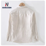 Camping Spring Summer New Linen White Long-Sleeved Shirt, Men's Cotton&Linen Shirt, Business Casual, Comfortable Loose Blouson