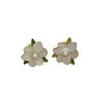 Korean Style Summer Fresh Small Green Bowknot Earrings Cute Zircon Flower Pearl Clip on Without Piercing for Women Party
