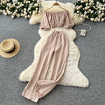 SINGREINY Summer Streetwear Women Sets Lantern Sleeve Off Shoulder Crop Top+High Waist Wide Legs Pants Fashion Sweet  Suits