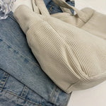 Women's Casual Corduroy Tote Bag Striped Shoulder Bag with Fixed Straps Zipper Large Capacity Handbag for Daily Outings and Shop