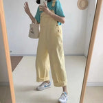 Yellow Overalls Women Summer New Sweet Cute Jumpsuit Woman Strap Pants Straight Wide Leg Pant Female