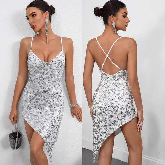 Sexy Irregular Womens Dresses Halter Club Elegant Party Short Summer Dress Woman Clothing Bodycon Evening Prom Dress Vestido X98