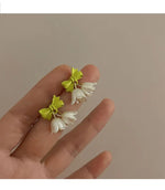 GRACE JUN Green Color  Enamel Flower Clip on Earring No Pierced Fashion No Pierced Earring Needn't Ear Hole Ear Clip Korea Style