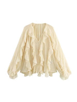 MUJER 2025 Ruffle Blouses for Women Semi Sheer Shirts and Blouses Woman Summer Casual Blouses Woman Fashion Tops Womens Blouses