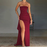 2025 women Summer Slash Neck Strapless Party Evening Dress Casual Sleeveless High Slit Long Dress Elegant Backless Sexy Dress