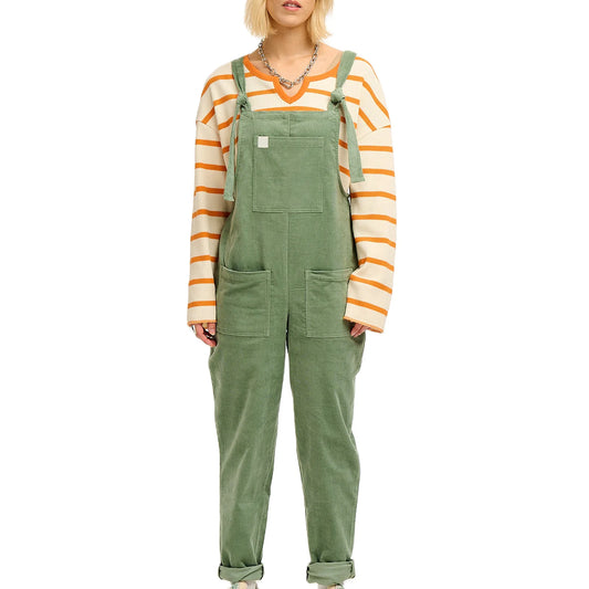 Women's Corduroy Overalls Solid Color Square Neck Pants Jumpsuit with Front Pockets Casual Streetwear