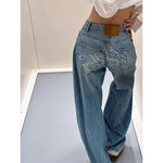 Gradient Spring 2025 Blue Jeans Women Y2K Vintage High Waisted Jeans Straight Streetwear Loose Large Wide Leg Denim Pants