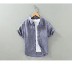 Pure Linen Casual Shirts Men Casual Fashion Solid Short Sleeve Shirt Man Large Size Button-up Shirt