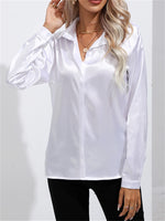 Elegant Turn-Down Collar One Button Satin Long Sleeve Shirt For Women Office Blouse