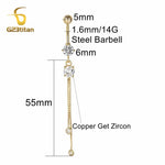 6-16mm Length Barbell Belly Button Rings Micro Inlaid CZ Zircon Crown Pendant Navel Bar Piercing Anti Allergic Women's Jewelry