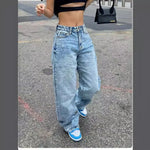 Floor Length Pant Jeans Women Wide Leg Denim Pants High Waist Loose Casual Straight Trousers Elegant Splice Autumn 2024