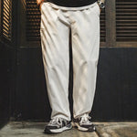 Maden Herringbone Easypants Casual Pants Cleanfit Straight Tapered Solid Color Elastic Waistband Pocket Design Long Pants