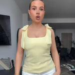 TRAF Butterfly Crop Top Woman Summer Yellow White Slip Top Cute Bow Off Shoulder Tank Top Tanks & Camis Sleeveless Backless Tops