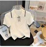 Ice silk knitted short sleeved T-shirt for women's summer 2024 new fashionable and stylish polo shirt top