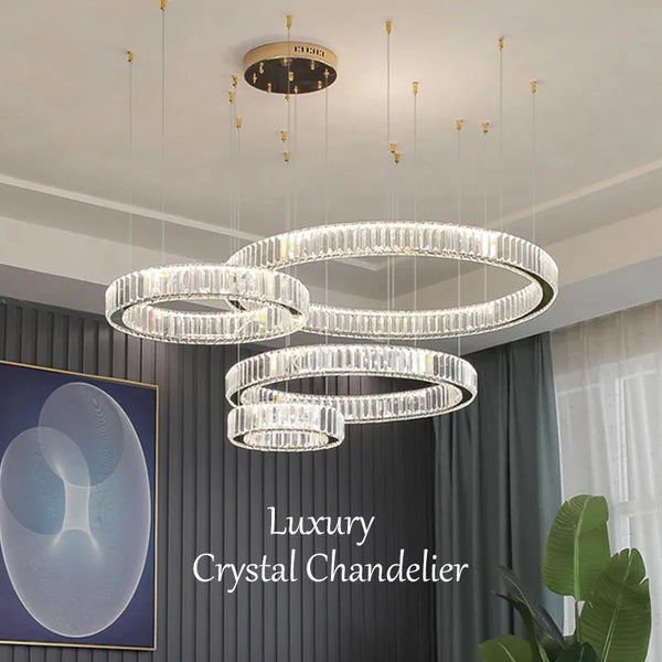 Modern Luxury Ring Crystal Led Ceiling Chandelier Living Dining Room Bedroom Lustre Decor Pendant Lights Hanging Lamp Fixture