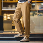 Maden Slight Stretch and Wrinkle-resistant Casual Pants for Men Straight Tapered Pants Male Fall Blazer Trousers Khaki Color