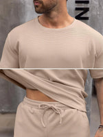 2024 New Summer Solid Color Letters Printed Suit Casual Sportswear Men's Suit Short-Sleeved T Shirt Street Hip-Hop Two-Piece Set