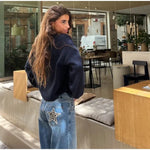 Denim belt leopard print star patch women's high waist straight legs jeans fashion clothing cleaning blue pants vintage trousers