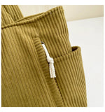 Casual Corduroy Handbag with Zipper Closure Light and Large Capacity Fixed Shoulder Strap Solid Color Daily Commuter Handbag